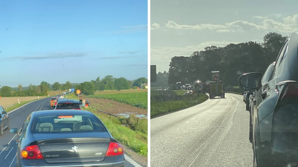 En bil körde ner i diket på riksväg 34 under måndagsmorgonen.