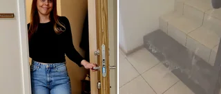 Här forsar vattnet ner i Marias trapphus – behövde hämta paraply
