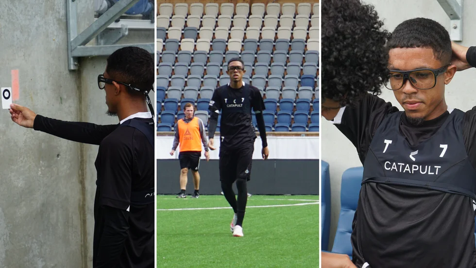 Tashreeq Matthews var förste spelare att testa glasögonen under fredagens träning.