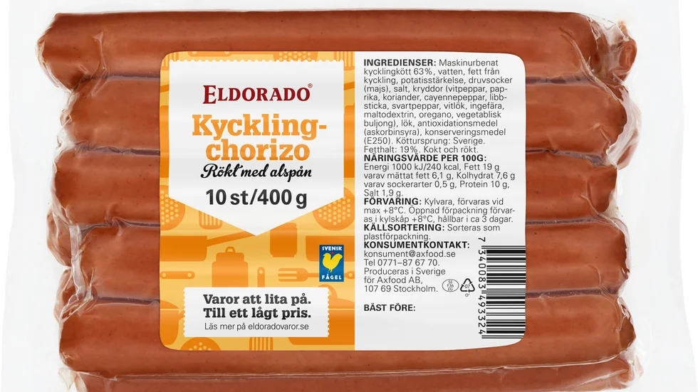 Axfood återkallar fler korvar efter larm om listeriabakterier. Pressbild.