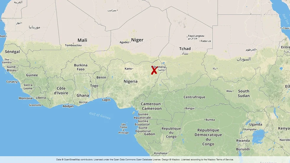 Jakana ligger cirka 2,5 mil nordöst om staden Maiduguri i delstaten Borno i Nigeria.