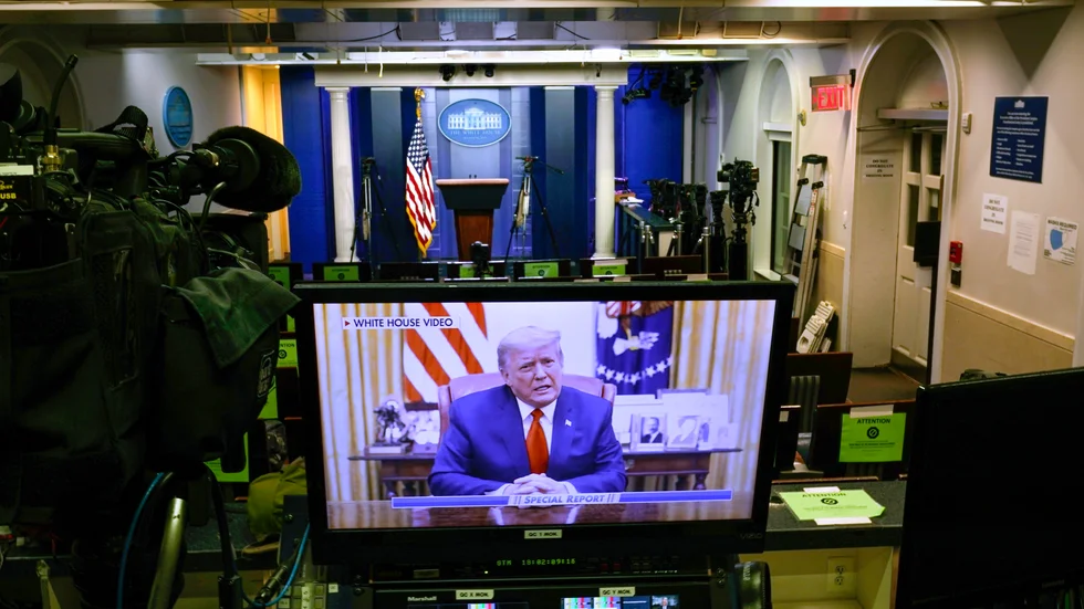 I ett tal som Vita huset har publicerat på Twitter manar president Donald Trump till lugn.