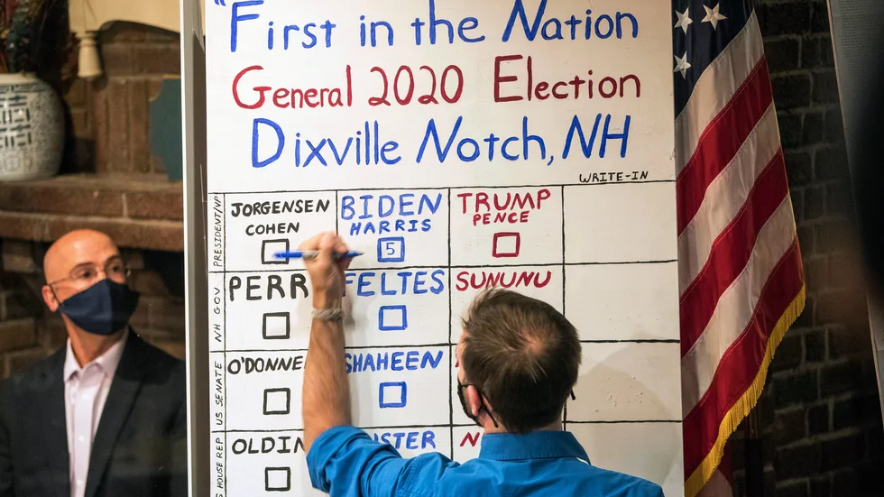 Snabb rösträkning i Dixville Notch, New Hampshire, strax efter midnatt lokal tid.