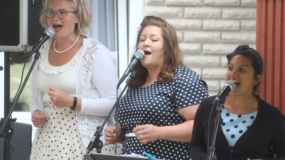 Sångerskorna Emilia Holmberg, Sandra Näslund och Marlene Karlström bildade nyligen bandet Dolly Dots. Nu uppträder de för kommunens äldre.