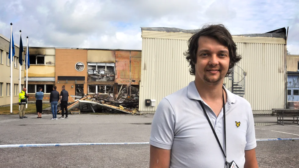 Fredrik Fristedt, affärschef för Samhall i Nyköping, vid förödelsen på Arnö.
