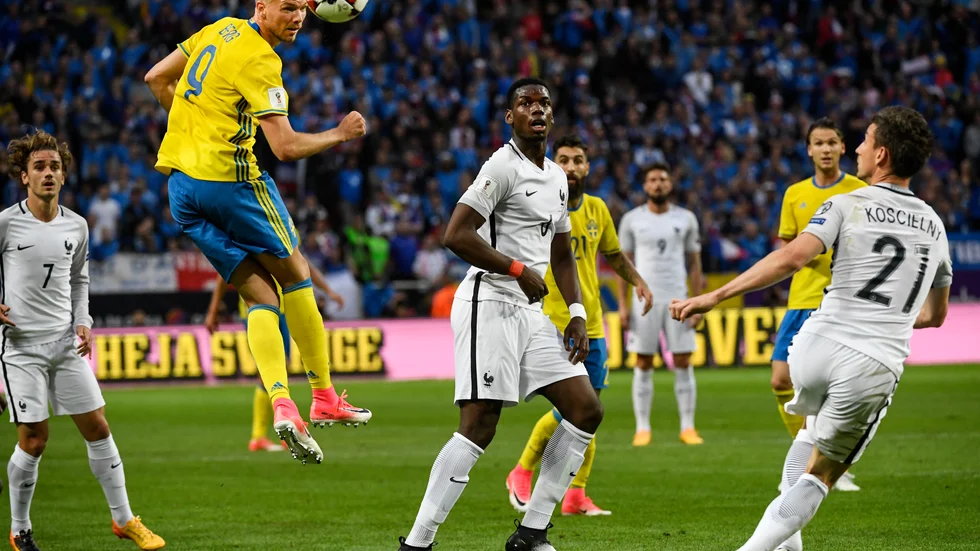 Sverige och Marcus Berg skrällde och vann VM-kvalmatchen mot Frankrike med 2–1 i juni 2017. Blir det en repris på Friends arena i kväll? Arkivbild.