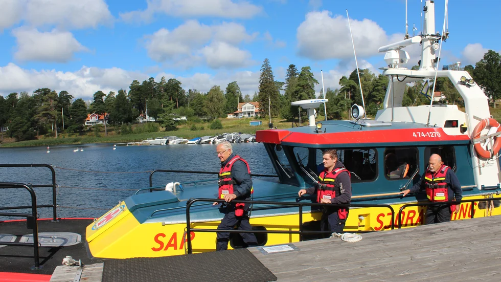 Magnus Brycker, Simon Asp och Erik Edgren är veckans jourlag på Sjöräddningssällskapets station i Loftahammar.