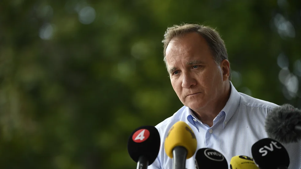 Statsminister Stefan Löfven (S) under en pressträff efter hans sommartal på Bommersvik utanför Södertälje 23 augusti.