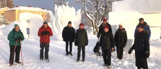 Seniorer på kylslagen vandring               