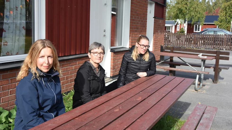 Maria Skott, Britt-Inger Bergenstråhle och Lisa Johansson jobbar på Kyrkkläppens förskola i centrala Boden. 