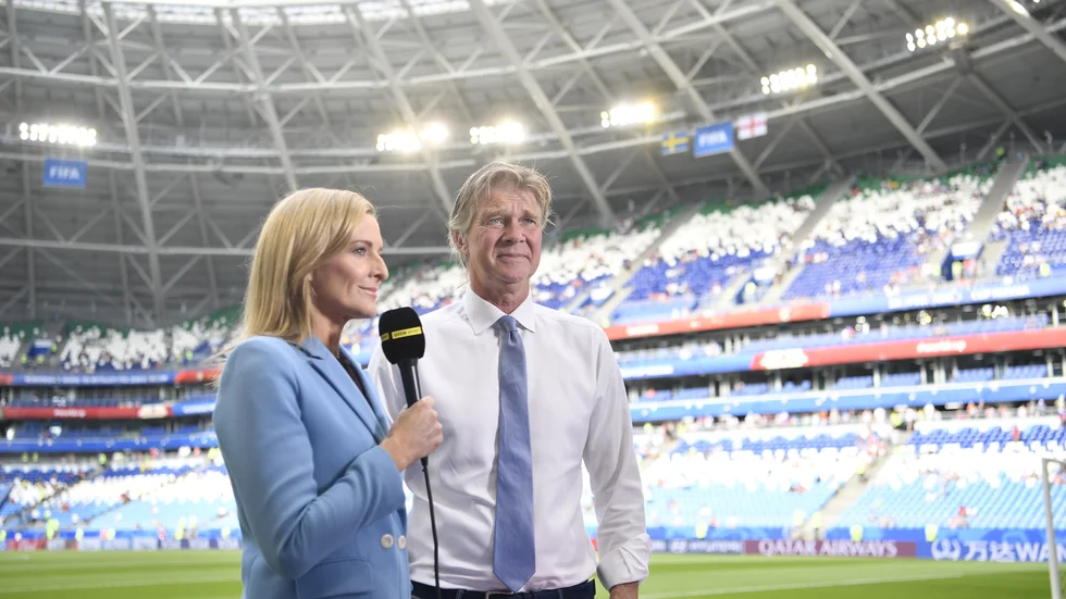 Expertkommentatorn Glenn Strömberg är tagen av Maradonas bortgång. Här intervjuad av BBC före VM-kvartsfinalen mellan Sverige och England 2018 i Ryssland. Arkivbild.