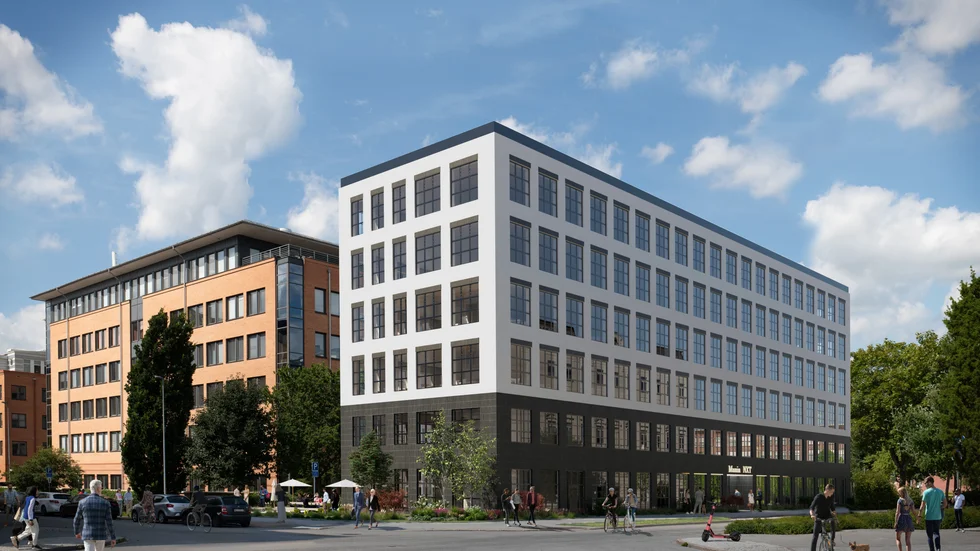 Den kompletterande huskroppen, Munin NXT, vid Muninhuset väntas stå klar sommaren 2022.