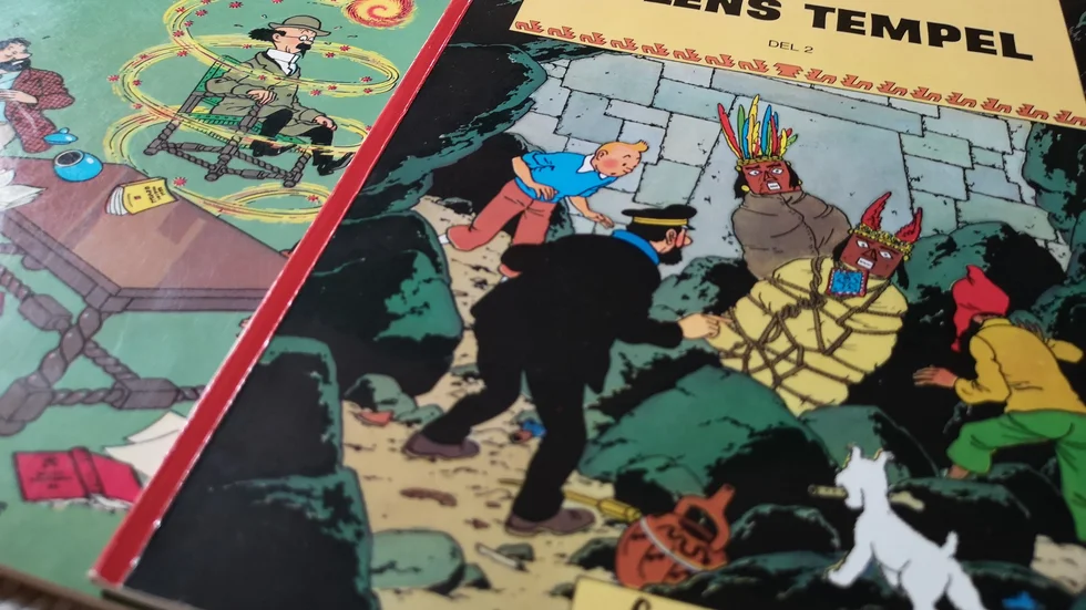 "De sju kristallkulorna" och "Solens tempel", seriealbum av Hergé.