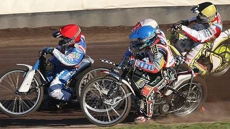 Greg Hancock (röd), Adrian Miedzinski (blå), Charlie Gjedde (gul) och Fredrik Lindgren (vit).