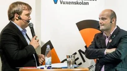 Fr v gruppledaren för Sverigedemokraterna i kommunfullmäktige i Uppsala, Pavel Gamov och kommunalrådet Mohamad Hassan (FP)