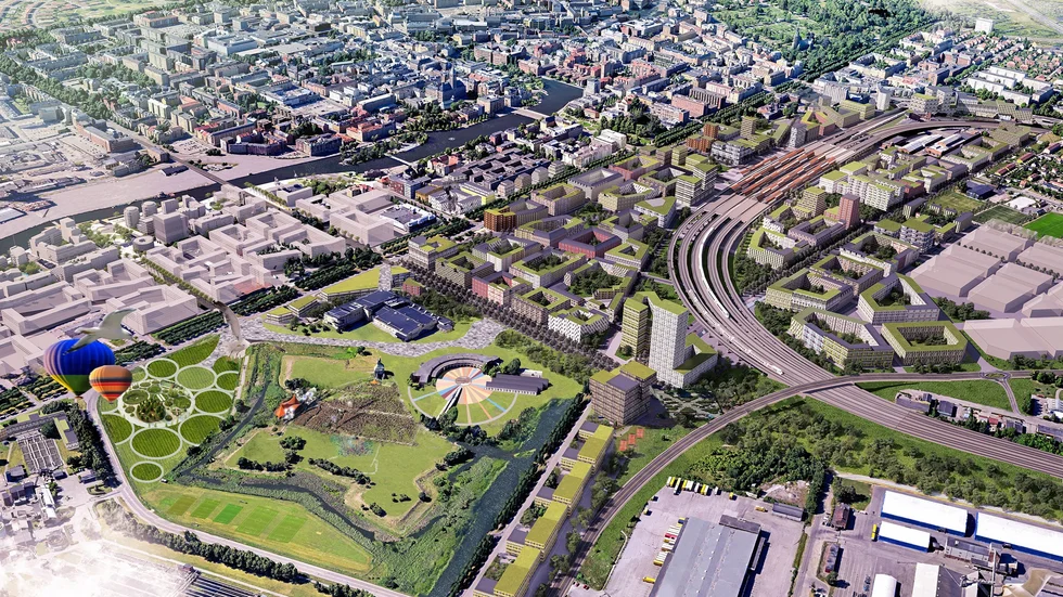 En skiss över hur Södra Butängen kan te sig i framtiden. Närmast i bild Johannisborg som en stadspark.