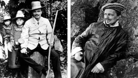 I August Strindbergs, här tillsammans tillsammans med döttrarna Greta och Karin i Gersau i Schweiz, texter återfinns minst 1 500 olika växtnamn.