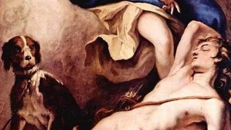 Den sovande ynglingen Endymion på en målning av Sebastiano Ricci från 1713. Konstverket är beskuret.