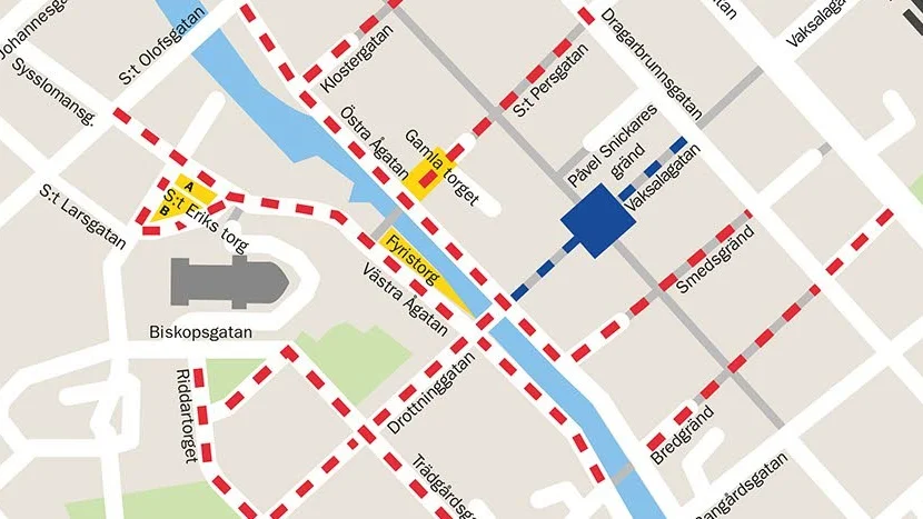 En del gator och torg i centrala Uppsala kommer att stängas av före och under Kulturnatten.