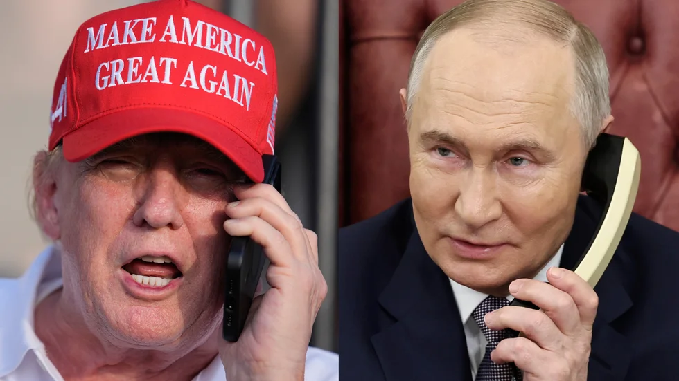 Fotomontage på USA:s president Donald Trump och Rysslands president Vladimir Putin.