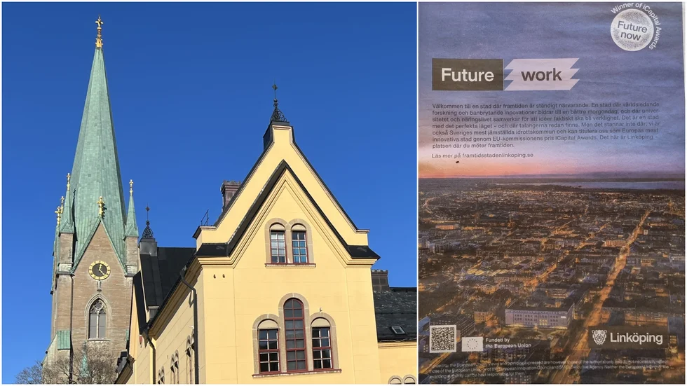 Är Linköping stad på rätt spår, frågar sig insändarskribenten. Till höger helsidesannonsen i Svenska dagbladet.