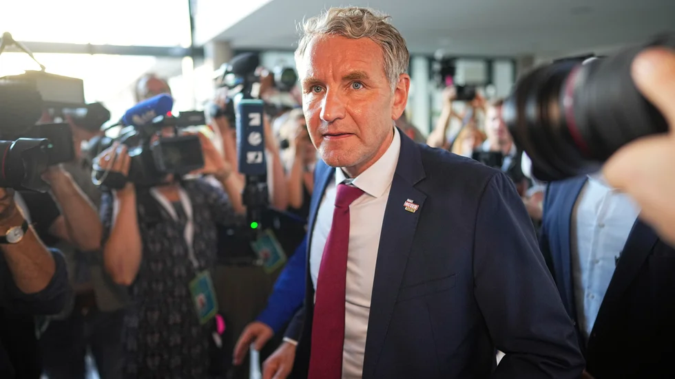 Björn Höcke, ledare för högernationalistiska AFD i delstaten Thüringen, efter att vallokalsundersökningen tillkännagivits.