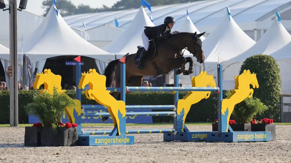 Simon Says och Felicia Johansson tävlar i unghäst-VM i Belgien.