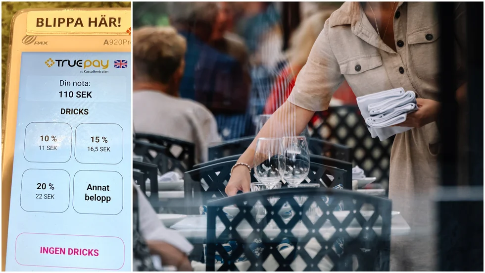 Då man ska betala förevisas man en betalterminal med en knappsats som visar hur många procent extra man kan addera till priset för maten eller ölen, skriver en restaurangbesökare.