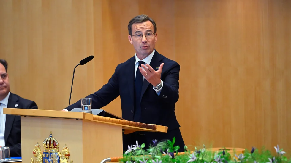 Statsminister Ulf Kristersson (M) under riksmötets öppnande på tisdagen.