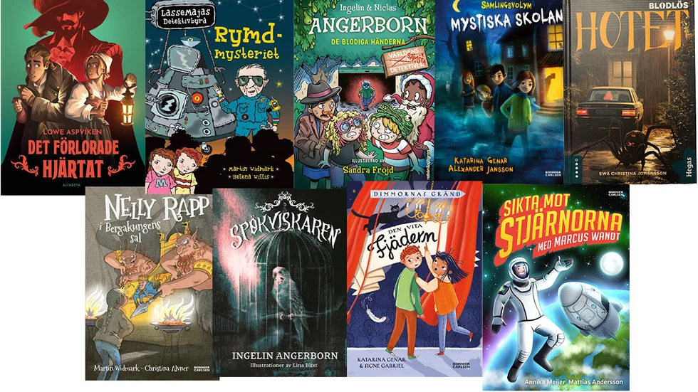 Det förlorade hjärtat, Rymdmysteriet, De blodiga händerna, Mystiska skolan, Hotet, Nelly Rapp, Spökviskaren, Den vita fjädern, Sikta mot stjärnorna