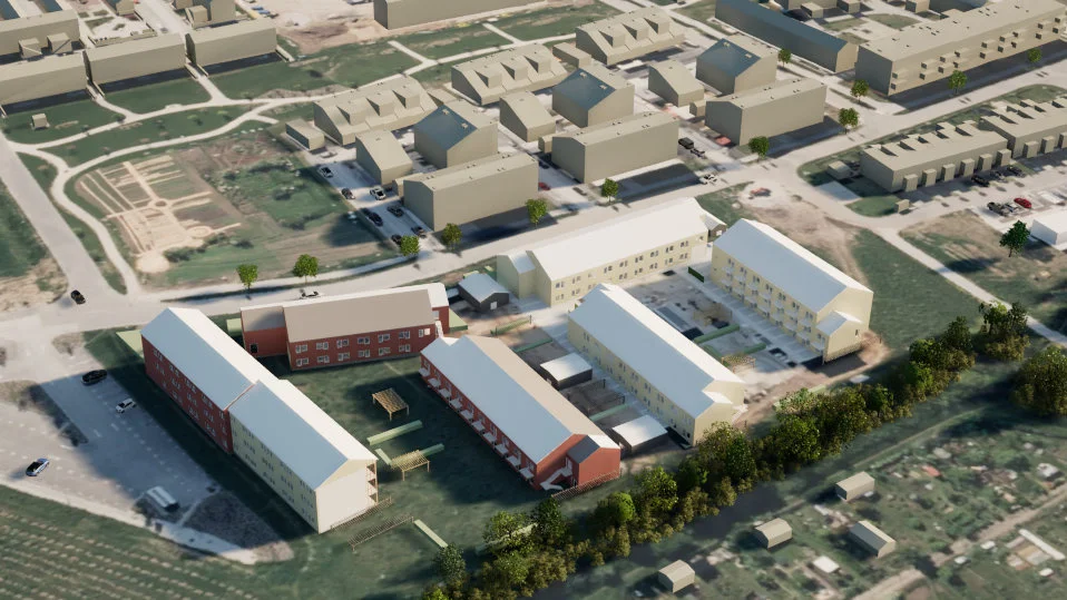 En tidig skiss från planförslaget gällande Korpralen 1 på A7-fältet i Visby.