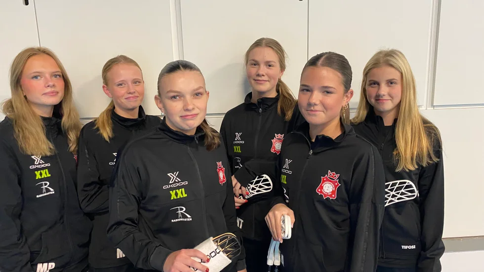 Östgötalaget är vi med i allihopa. Från vänster ses Stella Petersson, Matilda Edoff, Jonna Karlsson, Kajsa Tiedman och Livia Alfheim från Solfjäderstadens IBK och längst till höger Ines Gardell från Borensbergs IBC.