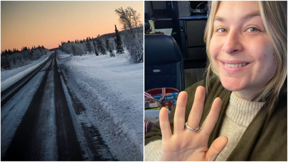 Linnea Henriksson med en selfie från turnébussen. Under fredagen stannar resesällskapet till i Skellefteå innan de kommer till Norrbotten.