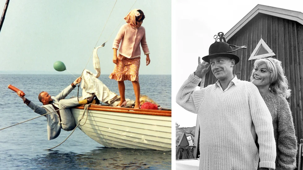 Hans Furuhagen, Birgitta Andersson, Gösta Ekman och Monica Zetterlund under inspelningen av "Att angöra en brygga" (1965). 