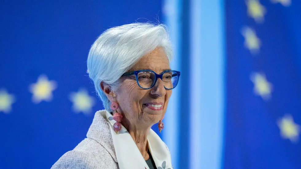 Europeiska centralbankschefen Christine Lagarde på presskonferensen i samband med torsdagens räntebesked.
