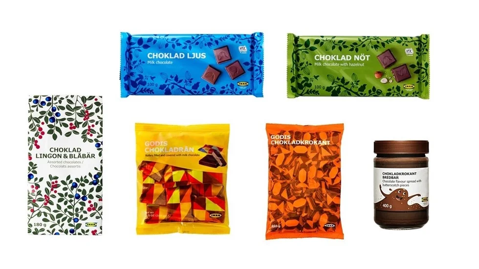 Samtliga chokladprodukter som återkallas på grund av otillräcklig märkning.