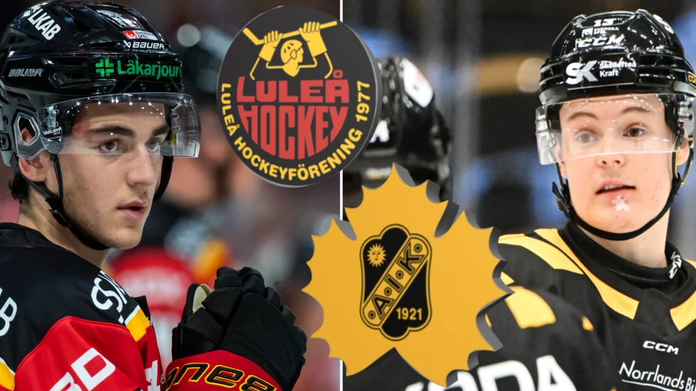 Juniorduon Luleås Joel Kant och Skellefteås Theo Keilin spelar med Piteå Hockey under helgens match mot söndag.