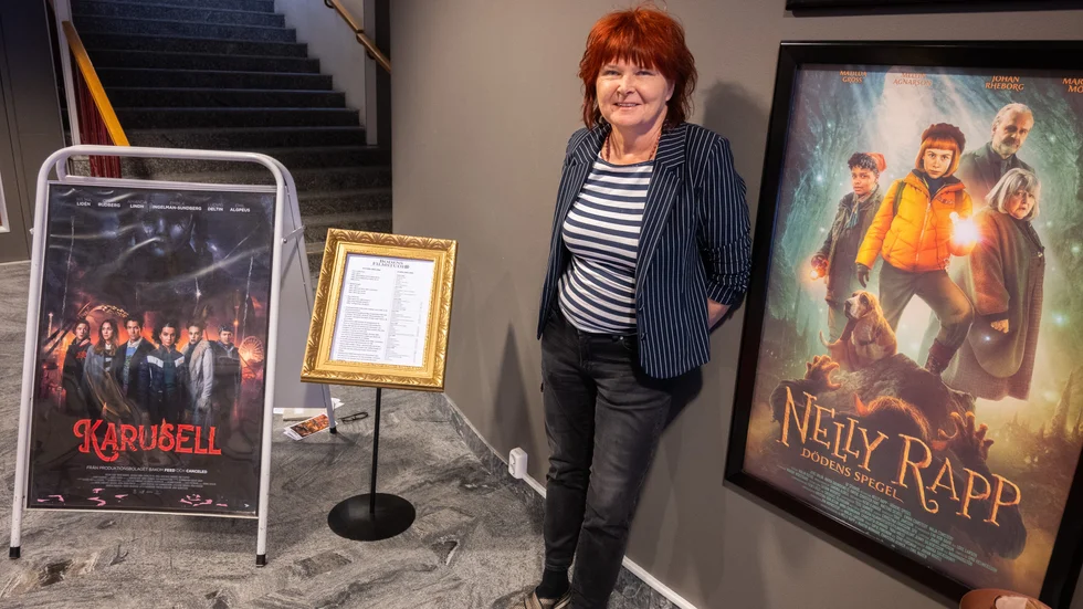 Eva Wallgren, Bodens filmstudio, ser fram emot lördagens 20-årsjubileum på Sagabiografen i Boden. På tavlan i entrén, i guldram, finns alla viktiga årtal och andra fakta om föreningen.