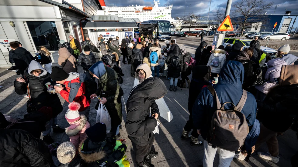 Verköhamnen i Karlskrona den 10 mars, då ukrainska flyktingar anlände med Polenfärjan. Arkivbild.