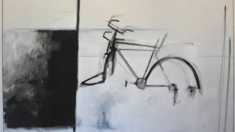 "Bicicleta", vinyl, akryl och olja av Dick Hansson på Galleri Bergesen i Fleringe.