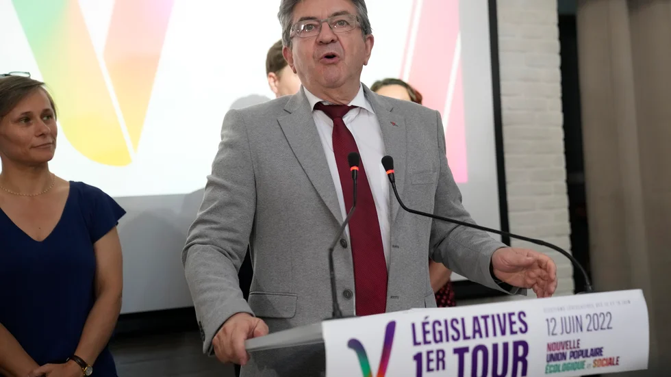Franske vänsterledaren Jean-Luc Mélenchon under valdagen på söndagen.