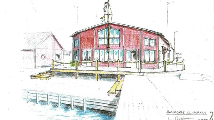 Skiss av nya hamnkaféet i Klintehamn.