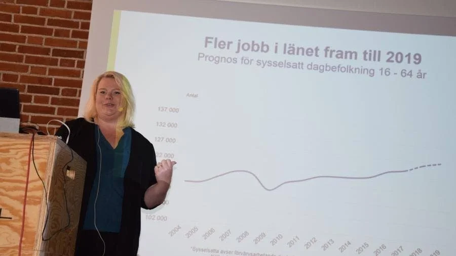 Ida Rönnblom, arbetsförmedlingen, berättade om de senaste prognosen som gäller för Skellefteå och Västerbotten 2019.