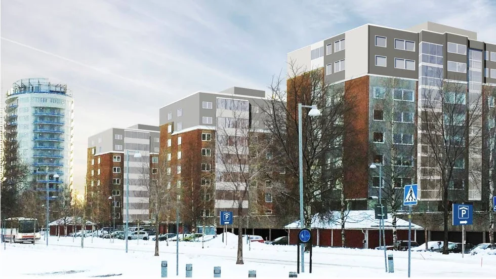 Ansökan. Pitebos ansökan om planbesked gäller fem höghus längs Prästgårdsgatan mennaln nybygget av Stadstornet och det nybyggda parkeringshuset Stadsberget.