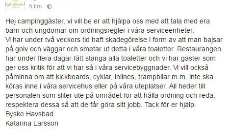 Skitäckligt. Byske havsbad vädjar till gästerna att prata med barn och ungdomar om skitsmetningen.