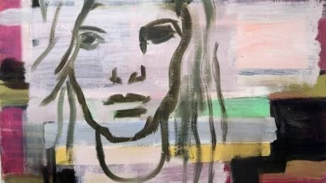 En av de mer figurativa målningarna av Curt Barv vid utställningen på GalleriLi, är den här tavlan kallad "Kalhällsmadonna".Foto: Janne Forsby