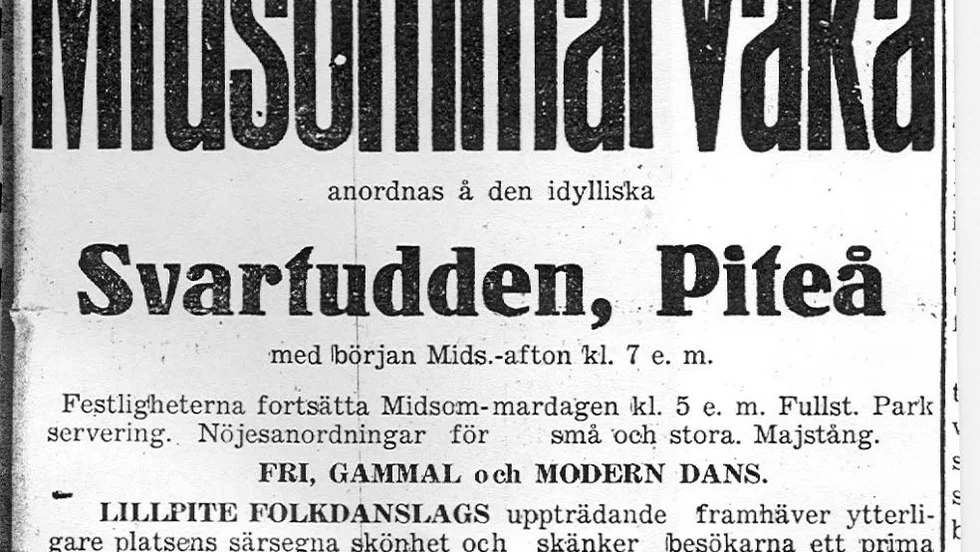 Digert program för midsommarfirandet då det begav sig på "idylliska Svartudden".
