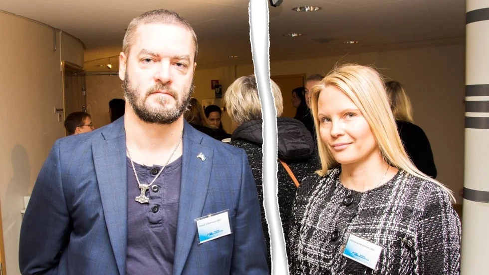 Antagonisterna Håkansson och Sandström fångade på samma bild på onsdagsmorgonen, när båda var på plats i regionhuset i Luleå för att delta i en utbildning för alla fullmäktigeledamöter.