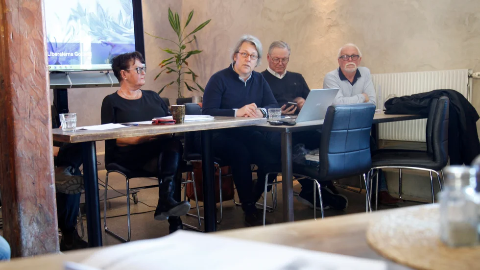 L-politikerna Aina Mattsson, Anna Hrdlicka, Ulf Klasson, Adam Lagerstedt och Anna Eklund (som ej syns i bild) kandiderar alla på olika sätt inför region- och riksdagsval för Liberalerna på Gotland i höst. De presenterade ett omarbetat partiprogram under en presskonferens i Visby på torsdagen.