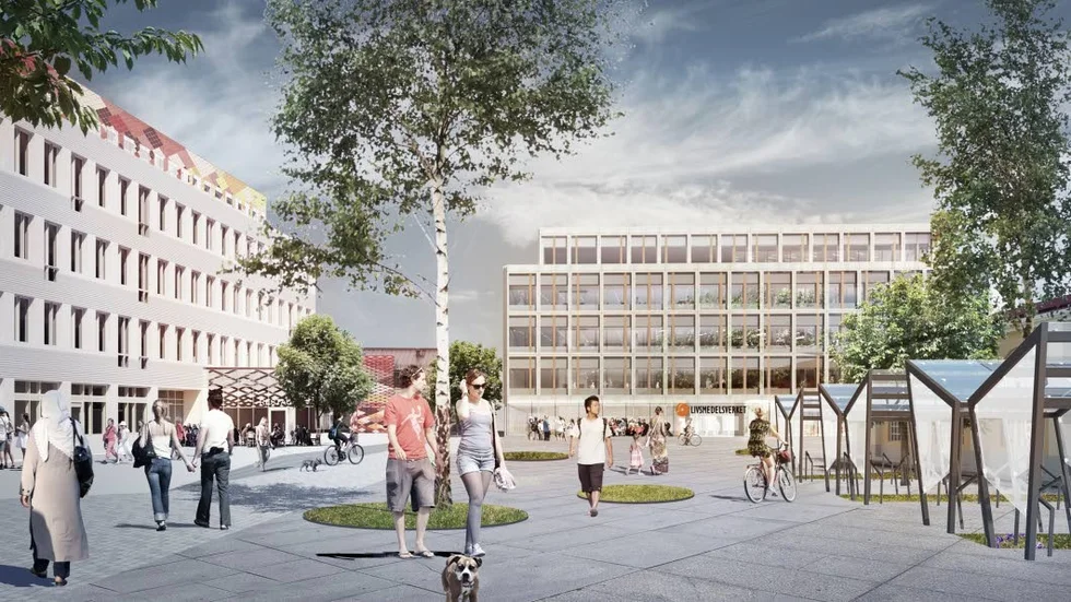Vision. Livsmedelsverkets nya lokaler börjar byggas i Uppsala Science park i april.  Än är designen inte klar. Till vänster syns det nyinvigda kontorshuset Hubben.